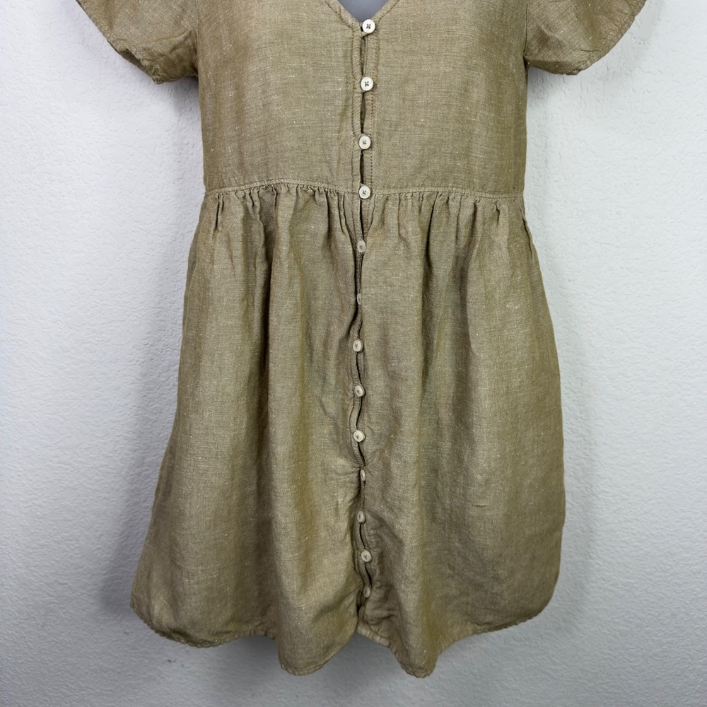 Madewell dress Women XXS Olive Green Linen Blend Button Boho Coastal Minimalist - Picture 4 of 9